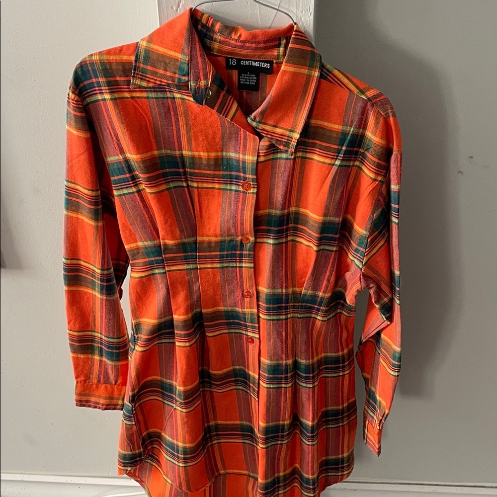 Orange Plaid Button-Up Shirt